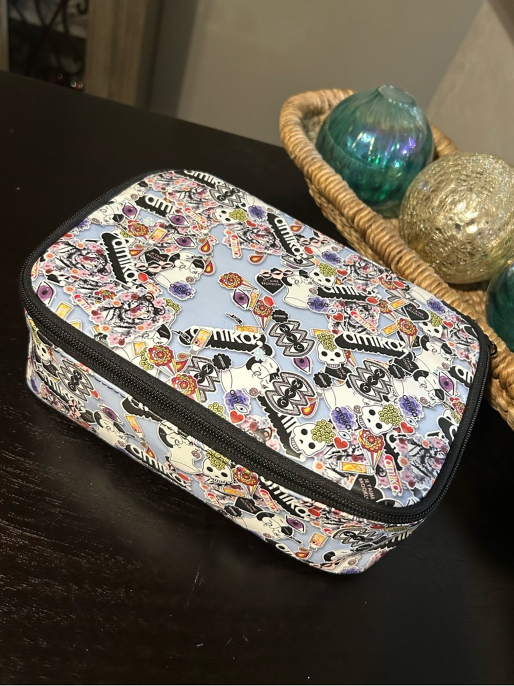 Amika Skulls Hearts Floral Evil Eye Patterned Travel Case